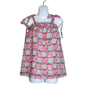 Brooke Wright Sleeveless Geometric Tie Strap Cotton Top Size Large New